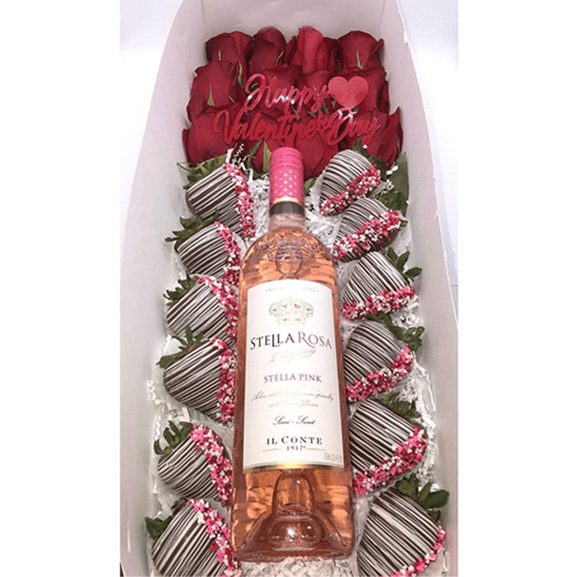 Valentine’s Day Wine, Flowers, & Berries Box
